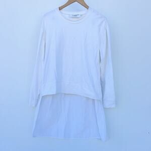 Mia Inspiration Long Sleeve Street Fashion Shirt White Uneven Large Lagenlook